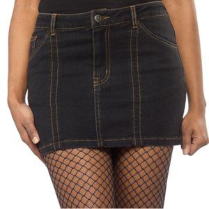 Sourpuss Doomed Dame Soft Stretch Dark Denim Jean Mini Skirt Distressed Short